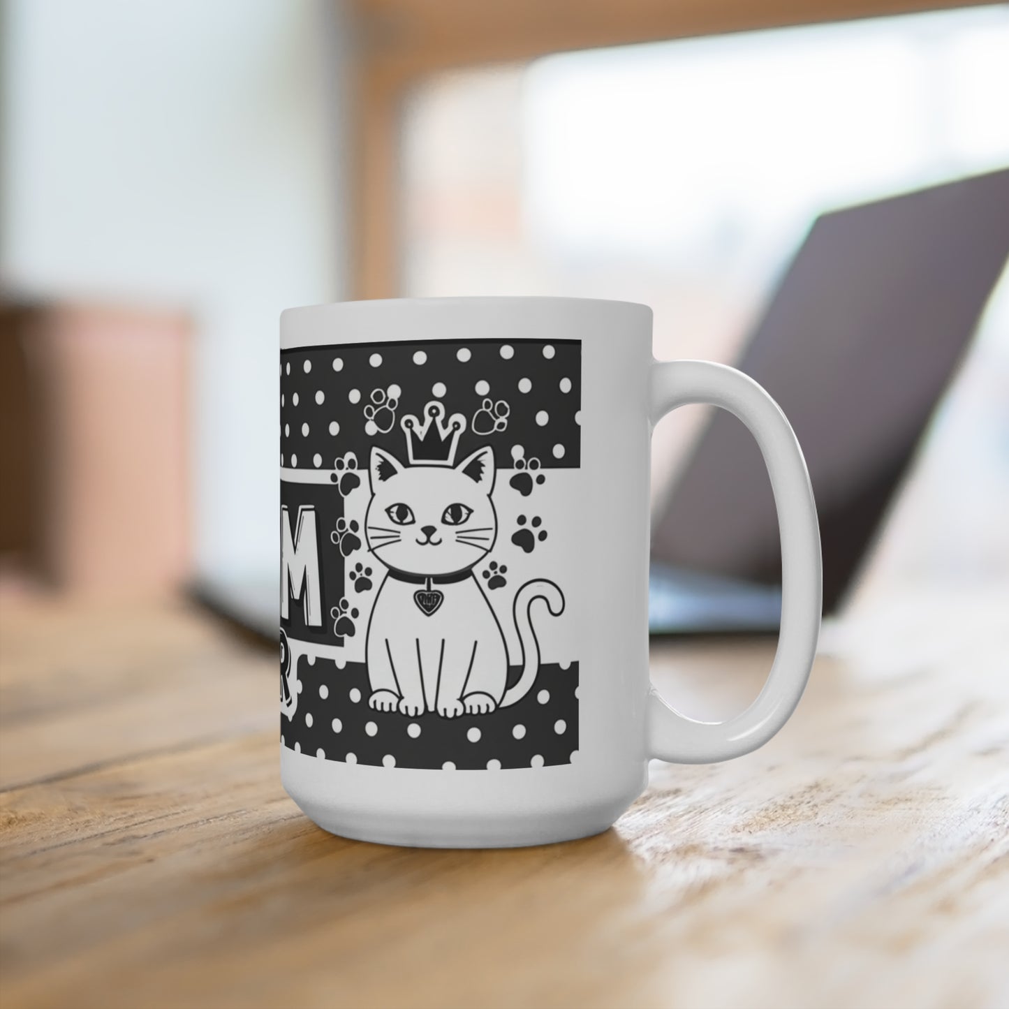 Best Cat Mom Ever Mug | 15oz Cat Lover Gift | Funny Cat Coffee Cup | Pet Parent Mug | Black and White Design | Cat Mom Birthday