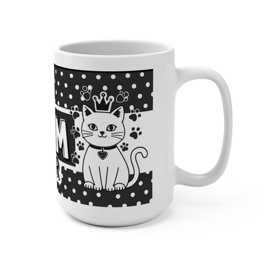 Best Cat Mom Ever Mug | 15oz Cat Lover Gift | Funny Cat Coffee Cup | Pet Parent Mug | Black and White Design | Cat Mom Birthday